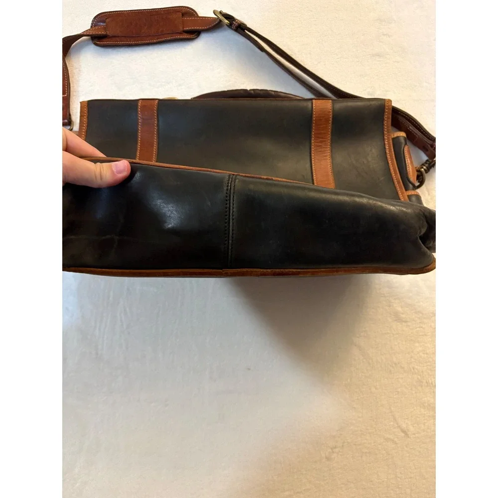 Tusting Made in England Black Tan Leather Messenger Bag Briefcase Laptop Satchel